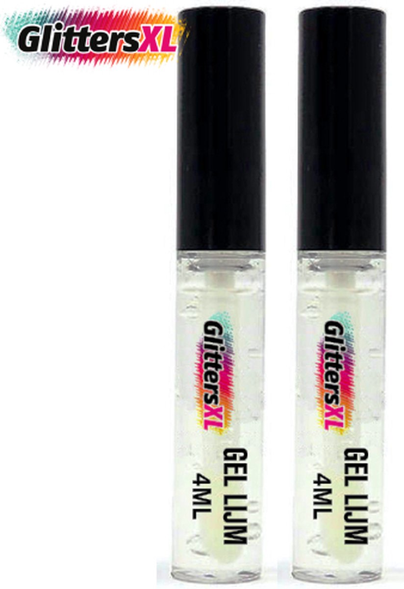 GlittersXL - 2 stuks Glitter Gel Lijm met kwast 4ML [Huidlijm voor gezicht en lichaam - Face and Body Glitter Glue]